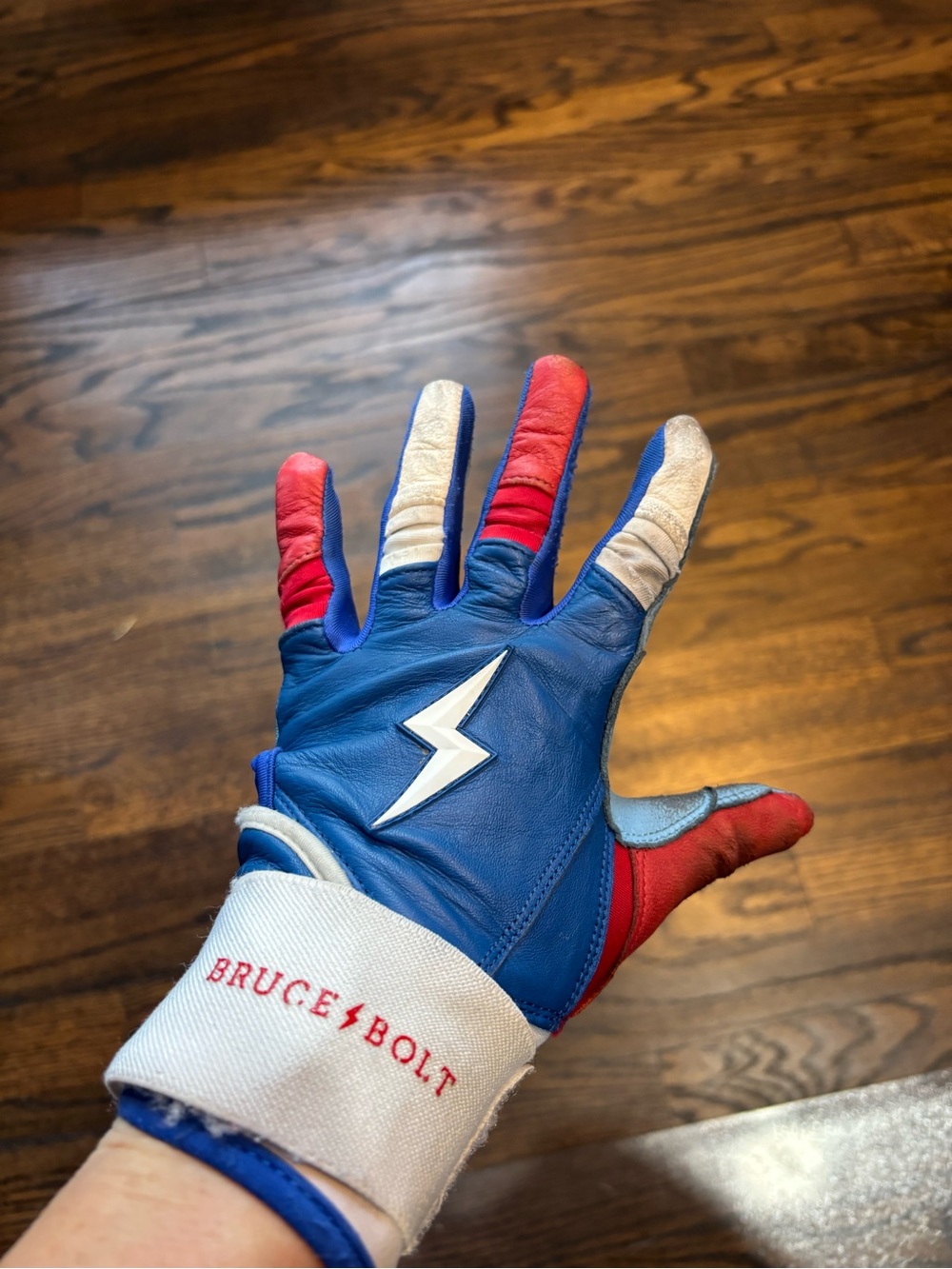 Bruce Bolt Youth Creator Series Premium Pro Batting Gloves - Blue/Red/White - Picture 4 of 7